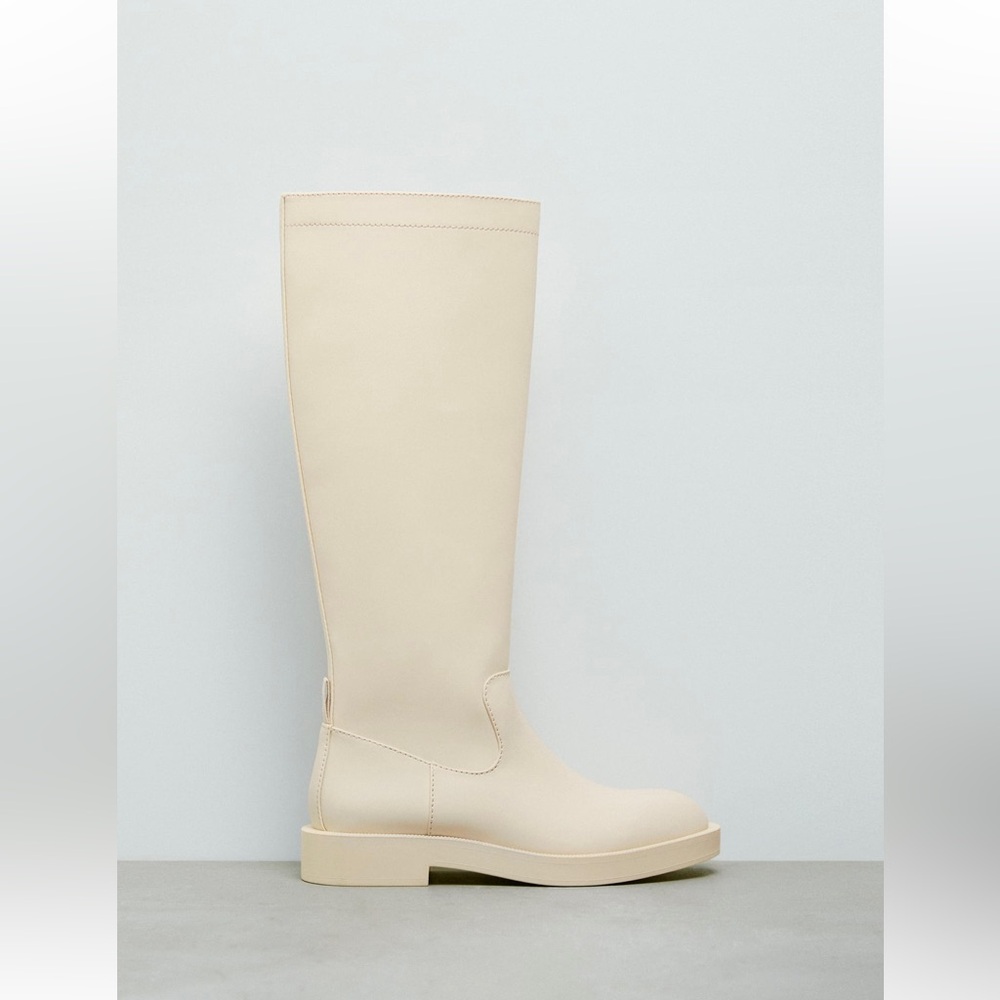Rubberized Knee-High Boots (Size 7.5) - Off White